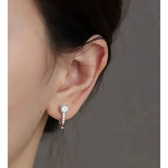 Sterling Silver Drop Hoop Earrings - Picture 3 of 3